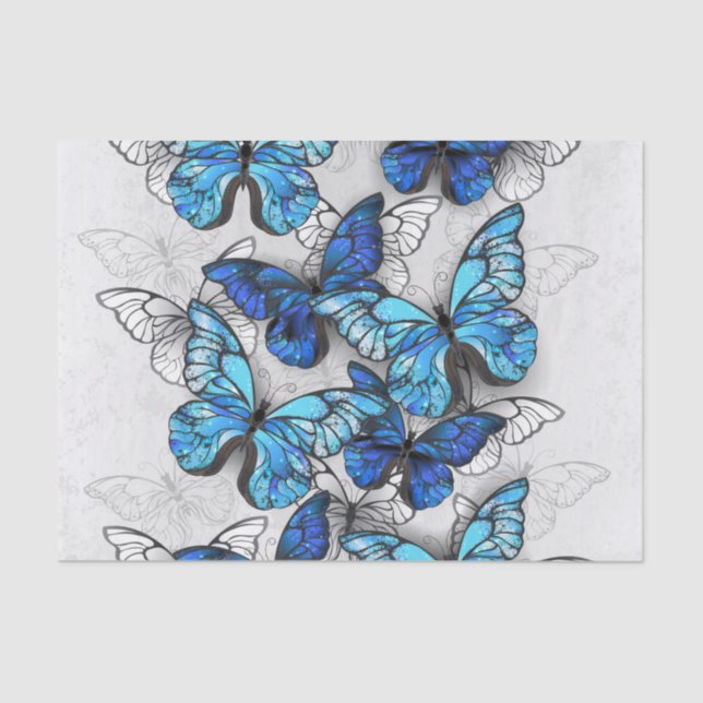 Papel De Seda Composición de las mariposas blancas y azules (Anverso)