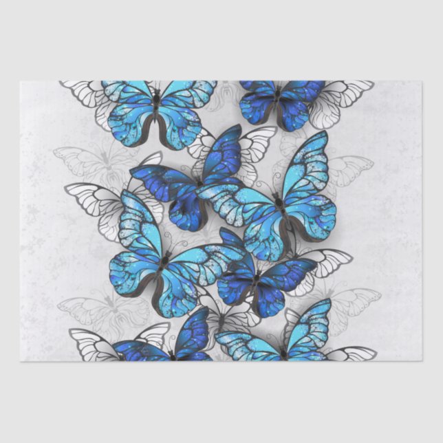 Papel De Seda Composición de las mariposas blancas y azules (Anverso)