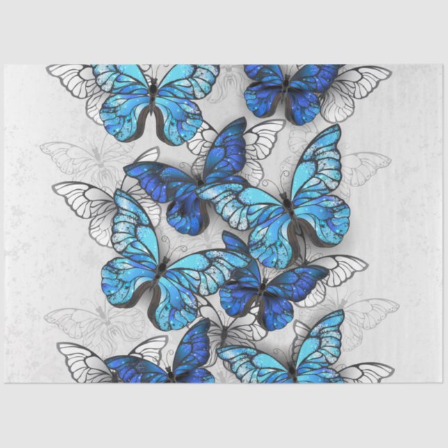 Papel De Seda Composición de las mariposas blancas y azules (Anverso)