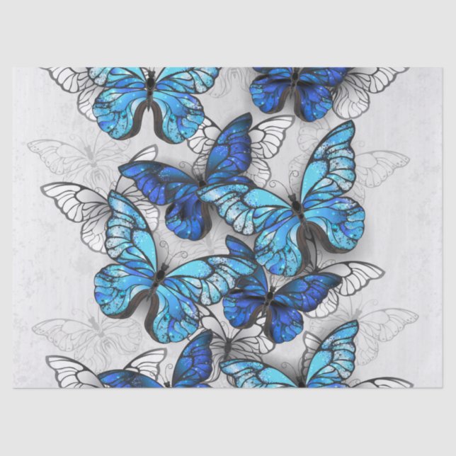 Papel De Seda Composición de mariposas blancas y azules (Anverso)