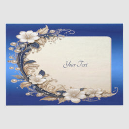 Papel de seda con adorno floral blanco azulado