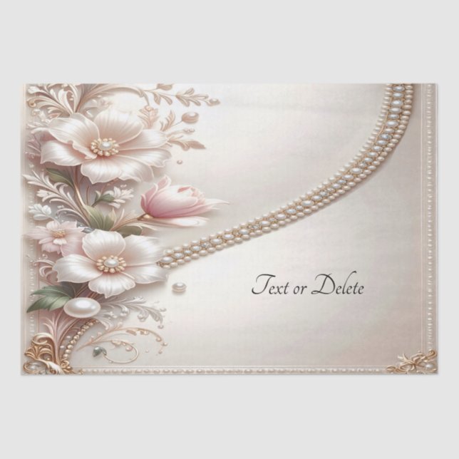Papel de seda con adornos florales y perlas (Anverso)