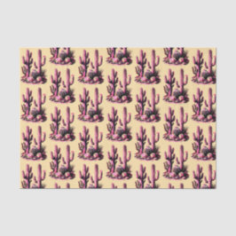Papel de seda con cactus rosados sobre fondo beige