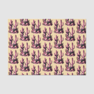 Papel de seda con cactus rosados sobre fondo beige