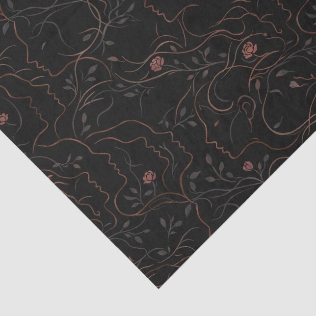 Papel de seda con caras de arte de línea floral (Detalle)