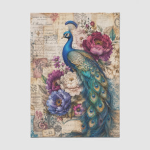 Papel de seda con collage floral de pavo real vint