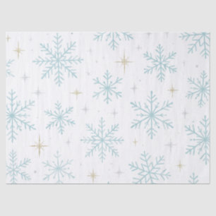 Papel de seda con copos de nieve azules y blancos