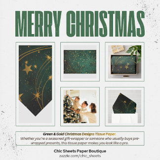 Papel de seda con diseños de Navidad en verde y do