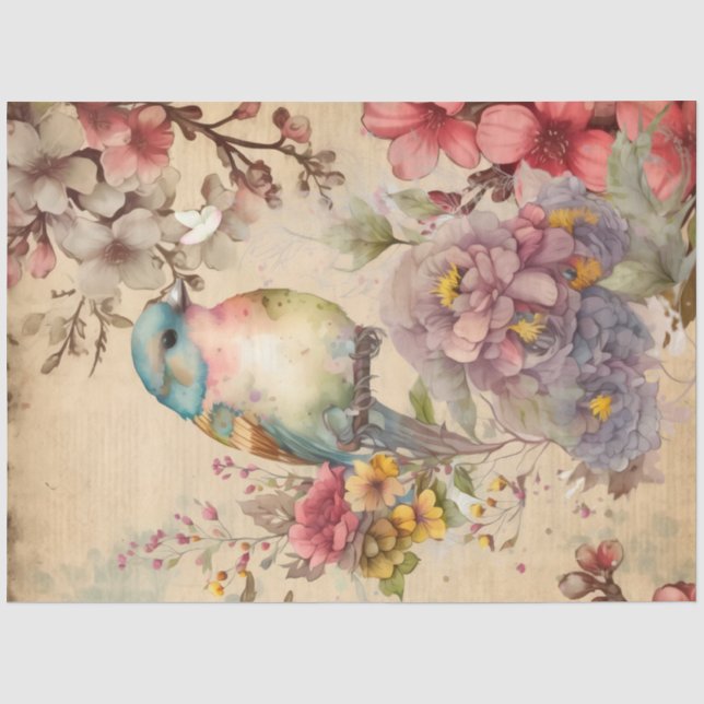 Papel de seda con estampado de collage de aves (Anverso)