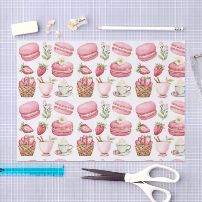 Papel de seda con estampado de postre de fresa ros (Artesanía)