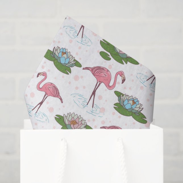 papel de seda con estampado floral de flamenco ros (Bolsa de regalo)