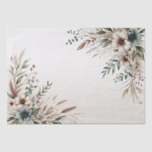 Papel de seda con flores de acuarela azul marfil
