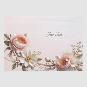 Papel de seda con flores decorativas rosas y blanc