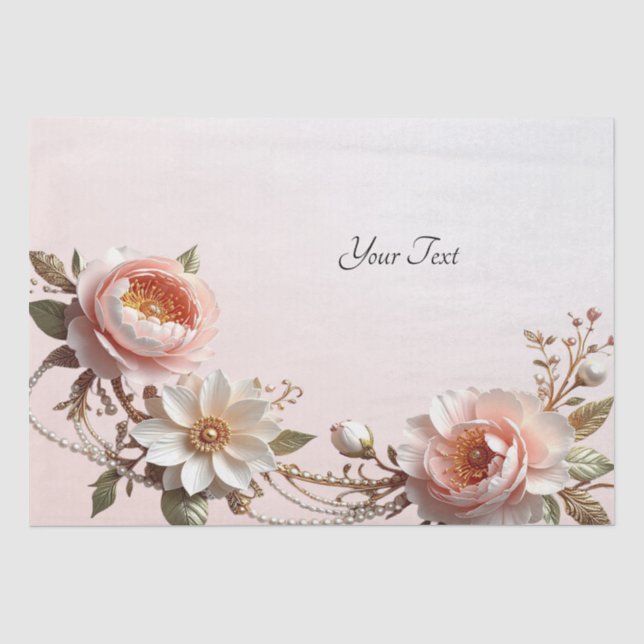 Papel de seda con flores decorativas rosas y blanc (Anverso)