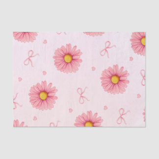 Papel de seda con flores rosadas, lazos y corazone