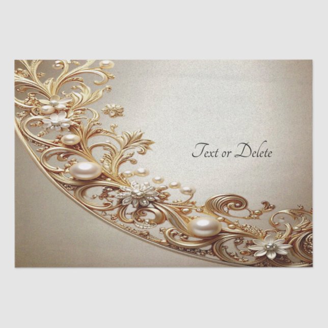 Papel de seda con florituras doradas ornamentadas (Anverso)