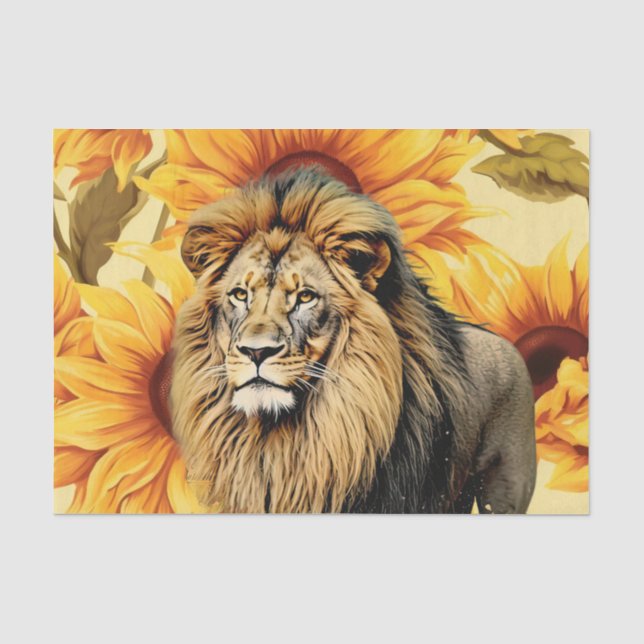 Papel de seda con girasoles y cabeza de león vinta (Anverso)