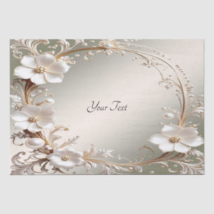 Papel de seda con marco floral blanco ornamentado