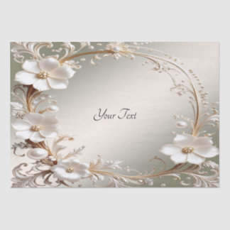 Papel de seda con marco floral blanco ornamentado