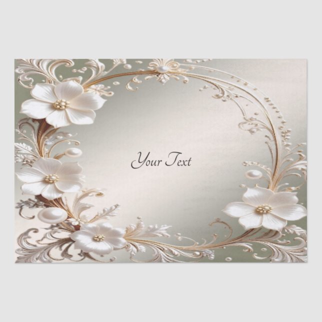 Papel de seda con marco floral blanco ornamentado (Anverso)