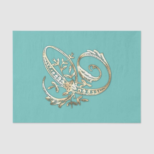 Papel de seda con monograma dorado ornamentado vin (Anverso)