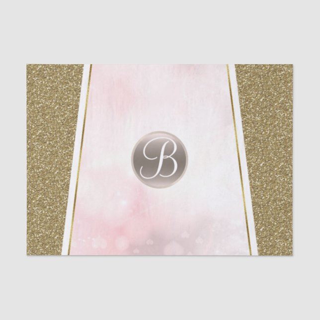 Papel de seda con monograma inicial brillo destell (Anverso)