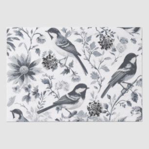Papel de seda con pájaros en gris carbón Toile