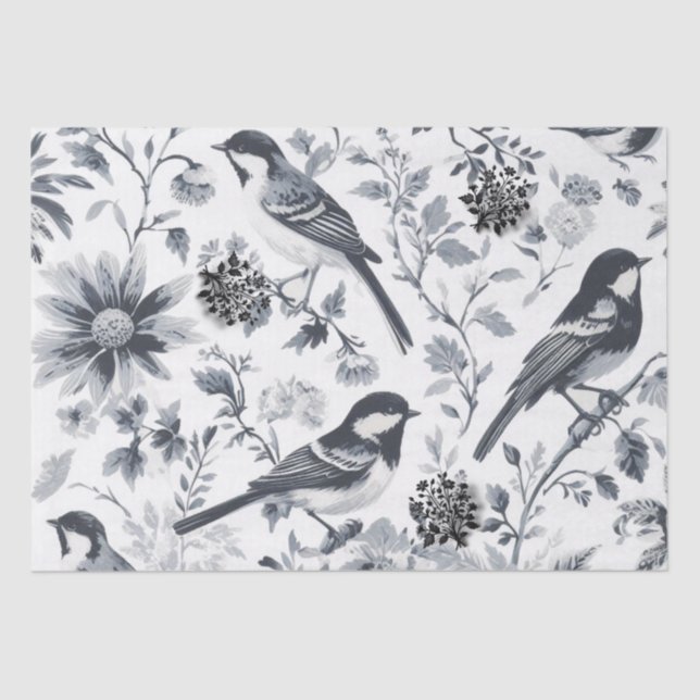 Papel de seda con pájaros en gris carbón Toile  (Anverso)