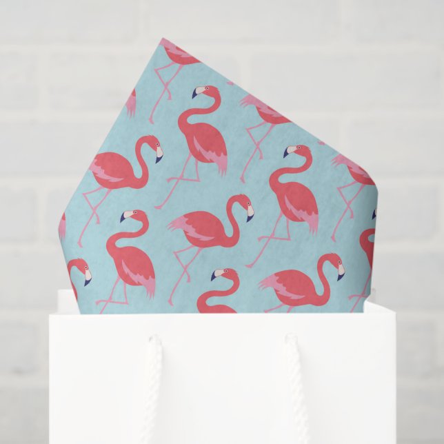 Papel de seda con patrón azul de flamenco rosa (Bolsa de regalo)