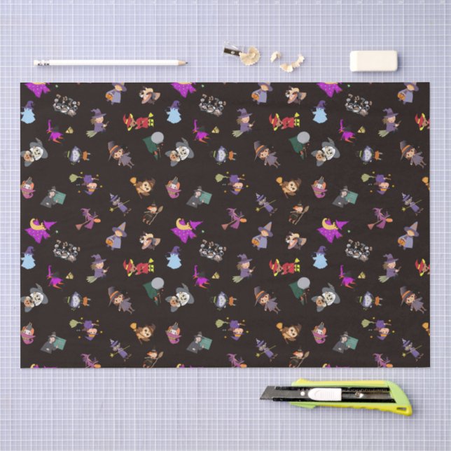 Papel de seda con patrón de brujas de Halloween (Artesanía)