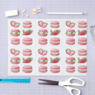 Papel de seda con patrón de macarons de fresa rosa