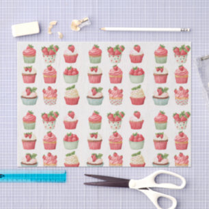Papel de seda con patrón de magdalenas de fresa ro