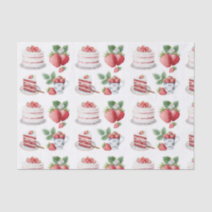 Papel de seda con patrón de pastel de fresa rosa