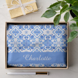 Papel de seda con patrón de Toile francés azul