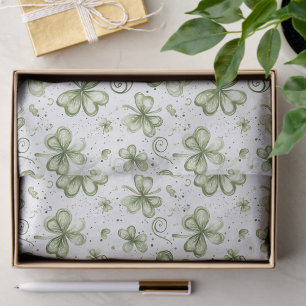 Papel de seda con patrón de trébol verde en acuare