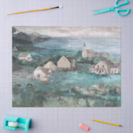 Papel de seda con pintura de fiordos de Noruega pa
