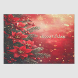 Papel de seda con poinsettias rojas y bayas