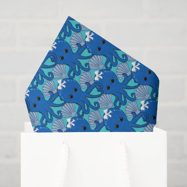 Papel de seda con pulpo Kawaii y regalo de conchas (Bolsa de regalo)