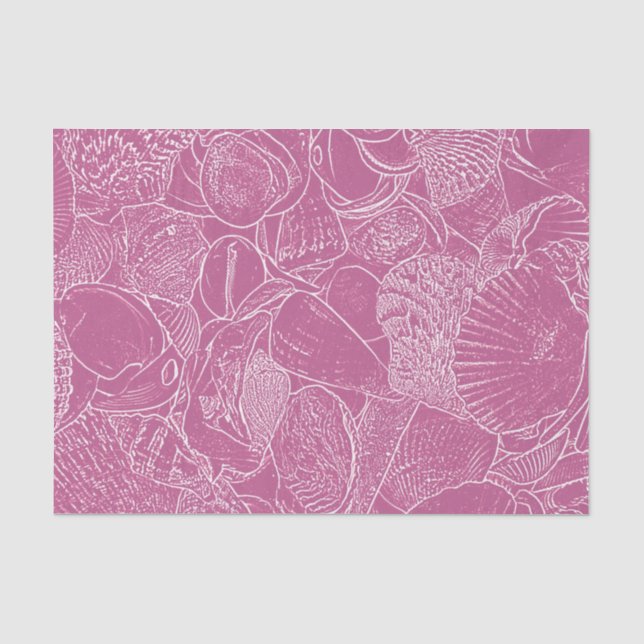 Papel De Seda Concha de playa costera decoupage rosa blanco (Anverso)