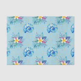 Papel De Seda Conchas azules y flores