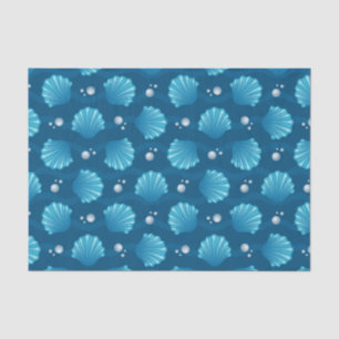 Papel De Seda Conchas Azules Y Perlas Marinas 