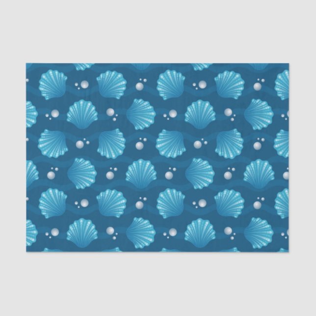 Papel De Seda Conchas Azules Y Perlas Marinas  (Anverso)