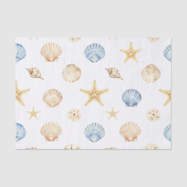 Papel De Seda Conchas de Caracol y Estrellas de Mar Patrón Coste (Anverso)