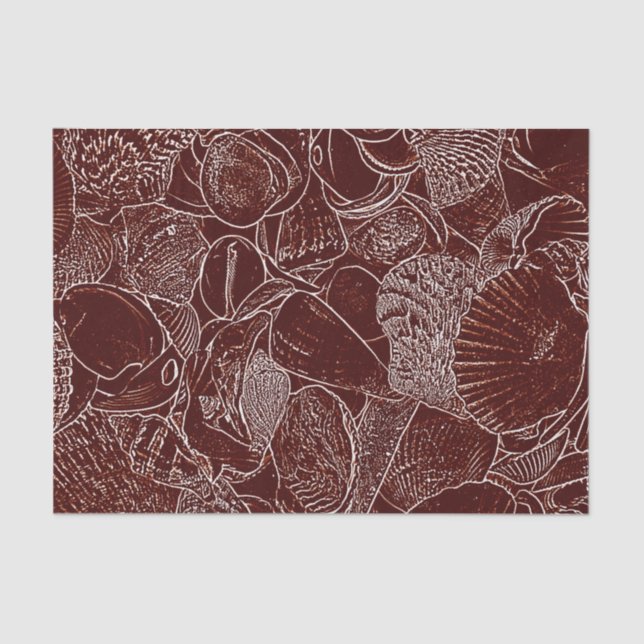 Papel De Seda Conchas de mar Marrón Blanco Tonos Terrosos Océano (Anverso)