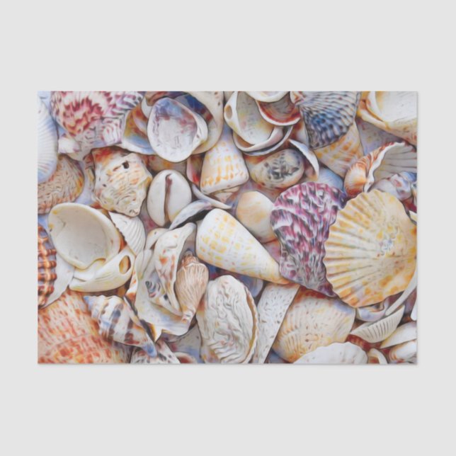 Papel De Seda Conchas de Mar Playa Oceánica Decoupage Acuarela (Anverso)