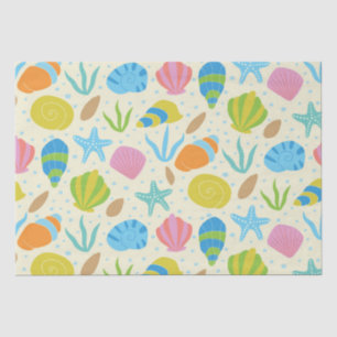 Papel De Seda Conchas de mar y estrellas de mar coloridas patrón