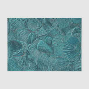 Papel De Seda Conchas de Ocean Beach Teal Estilo Metálico