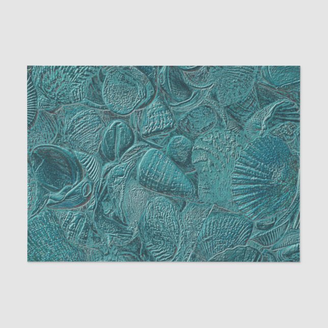 Papel De Seda Conchas de Ocean Beach Teal Estilo Metálico (Anverso)