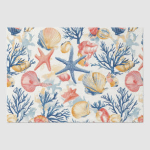 Papel De Seda Conchas de océano pastel con ramitas de coral deli