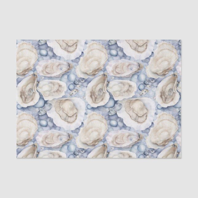 Papel De Seda Conchas de ostras acuarela de playa costera (Anverso)
